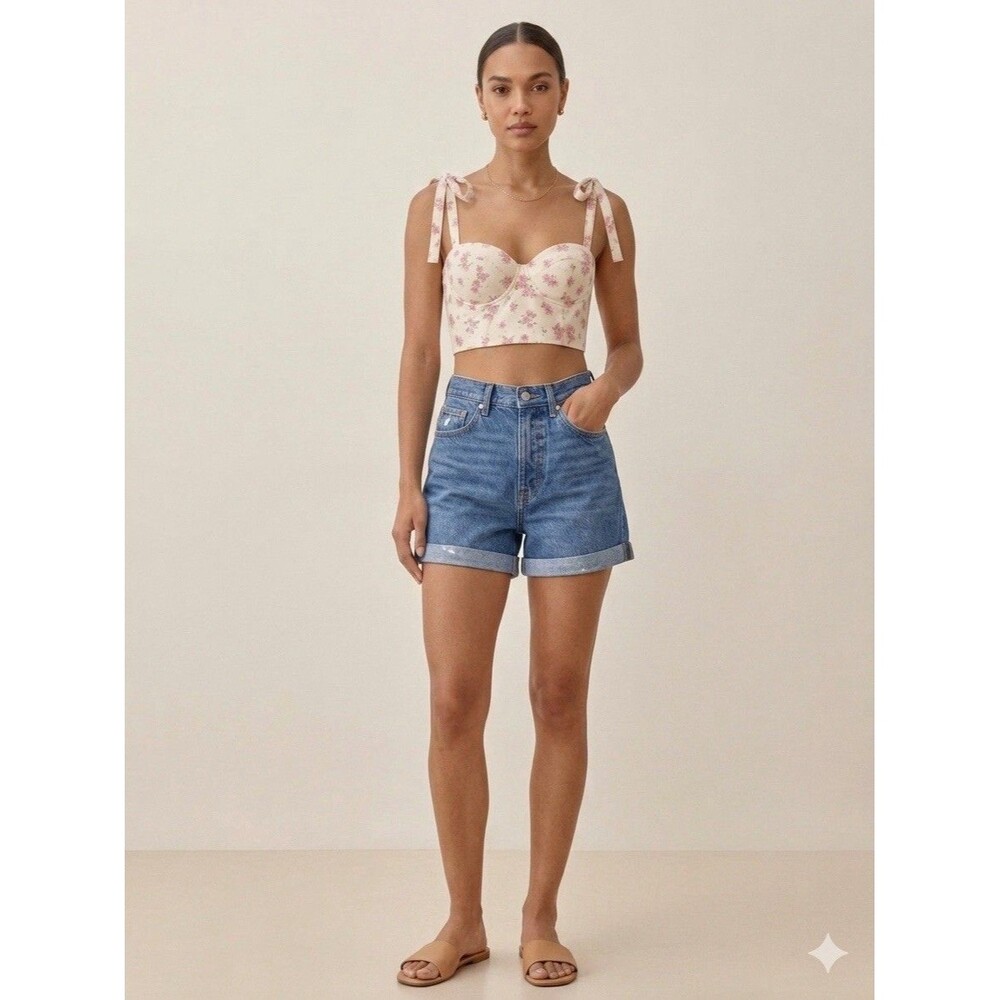 Zara Floral Bustier Crop Top S Cottagecore Coquette Rose Linen Blend Corset Top